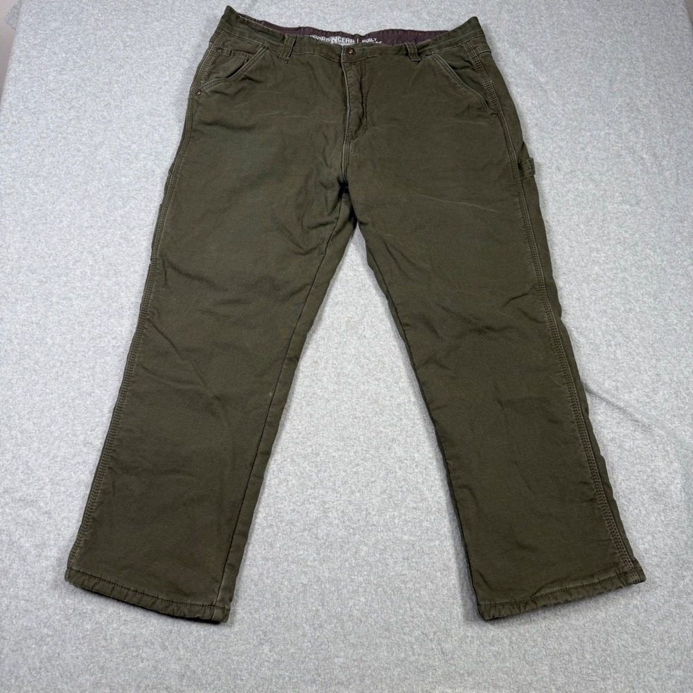 WorknGear Endurancewear Mens 40x30 Fleece Lined Canvas Utility Work Pants Olive